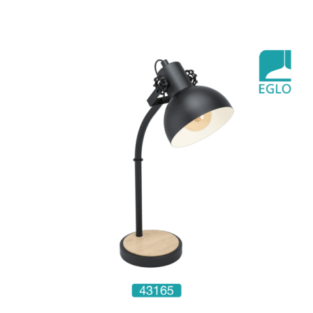 1 Light Table Lamp In Wood And Black With Creme Inner