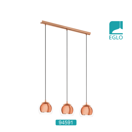 Triple Copper and Glass Pendant