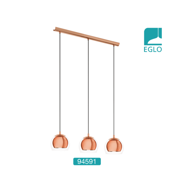 Triple Copper and Glass Pendant