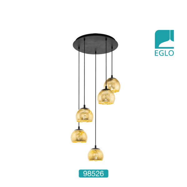 5 Cluster Ceiling Pendant With Gold Coloured Glass Shades