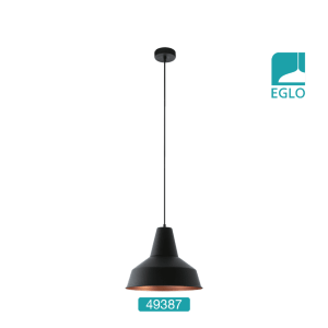 1 Light Ceiling Pendant Light In Black With Copper Inside