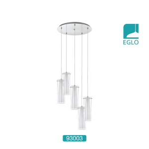 5 Light Glass  Chrome Tubular Pendant