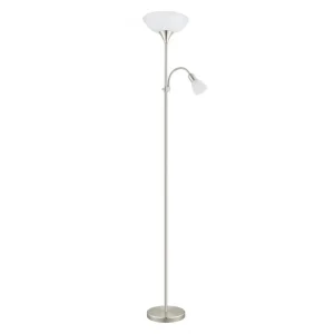 Floor Lamp Satin Nickel White
