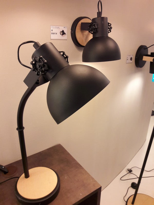 1 Light Table Lamp In Wood And Black With Creme Inner - Image 3