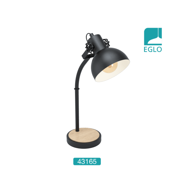 1 Light Table Lamp In Wood And Black With Creme Inner