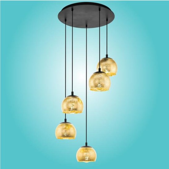 5 Cluster Ceiling Pendant With Gold Coloured Glass Shades - Image 2