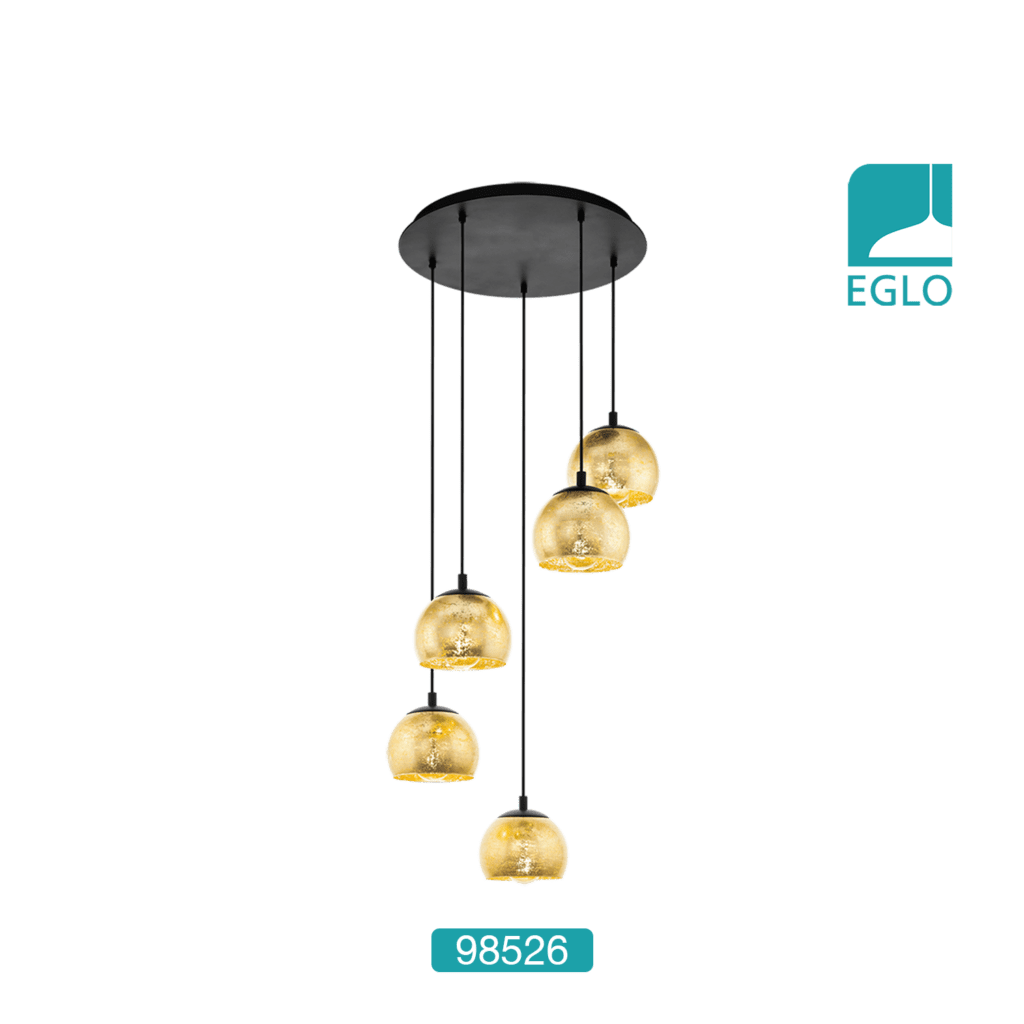5 Cluster Ceiling Pendant With Gold Coloured Glass Shades