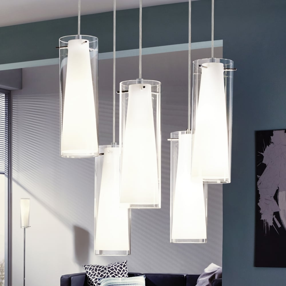 5 Light Glass Chrome Tubular Pendant - Image 2