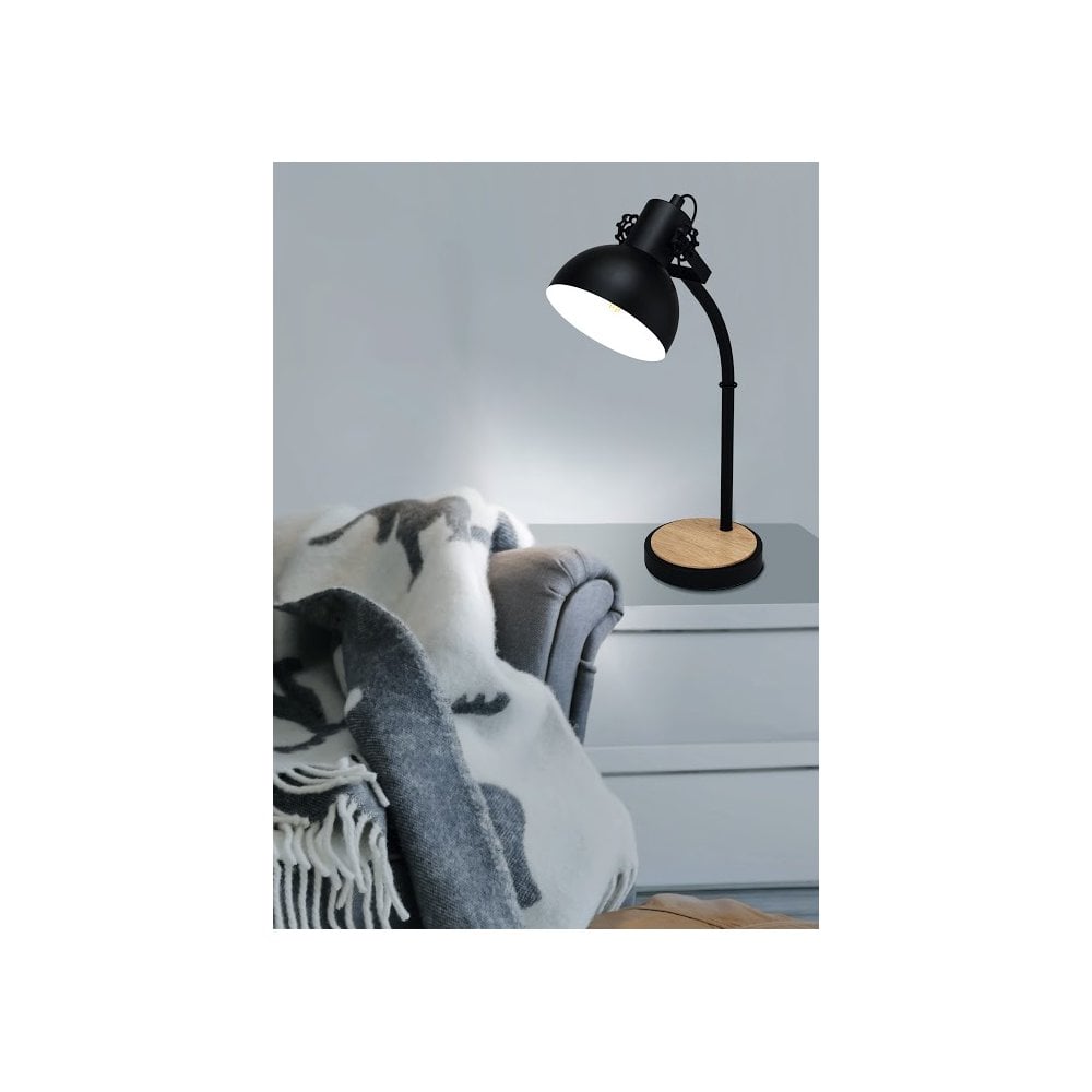 1 Light Table Lamp In Wood And Black With Creme Inner - Image 2